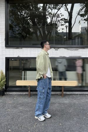 Men's American Street Style Denim Pants, Trendy Casual Loose Straight-Leg Workwear Trousers for a 90s Y2K Look