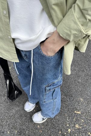 Men's American Street Style Denim Pants, Trendy Casual Loose Straight-Leg Workwear Trousers for a 90s Y2K Look