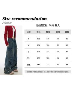 Men's American Street Style Spray Paint Workwear Jeans, Wide-Leg Straight Pants with Large Pockets, High Street Fashion