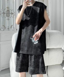 Men's American Style Tie-Dye Sports Suit - Summer Ice Silk Breathable Casual Loose Basketball Vest & Trendy Fitness Shorts Set