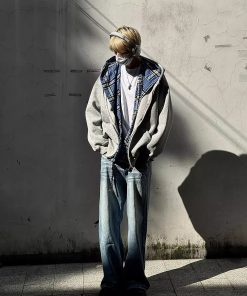 Men's and Women's Retro Plaid Hooded Cardigan Sweatshirt - American-Style Loose Fit Two-Piece Jacket for Spring and Autumn