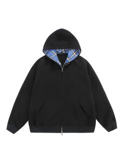 Men's and Women's Retro Plaid Hooded Cardigan Sweatshirt - American-Style Loose Fit Two-Piece Jacket for Spring and Autumn