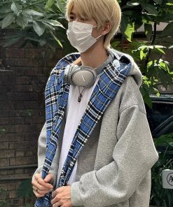 Men's and Women's Retro Plaid Hooded Cardigan Sweatshirt - American-Style Loose Fit Two-Piece Jacket for Spring and Autumn