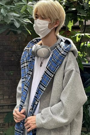 Men's and Women's Retro Plaid Hooded Cardigan Sweatshirt - American-Style Loose Fit Two-Piece Jacket for Spring and Autumn