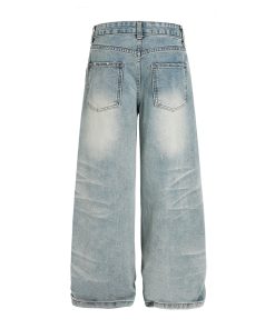 Men's Baggy Jeans - Vintage Distressed Wide-Leg Loose Casual Pants, American Whisker Style, Trendy 90s Fashion