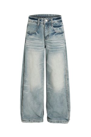 Men's Baggy Jeans - Vintage Distressed Wide-Leg Loose Casual Pants, American Whisker Style, Trendy 90s Fashion