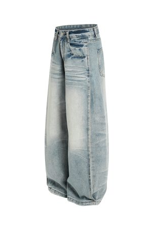 Men's Baggy Jeans - Vintage Distressed Wide-Leg Loose Casual Pants, American Whisker Style, Trendy 90s Fashion