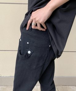 Men's Black Micro-Flare Slim Fit Jeans - Versatile Casual Cleanfit Pants for High Street Style