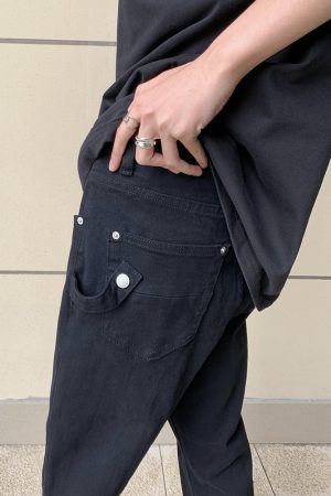 Men's Black Micro-Flare Slim Fit Jeans - Versatile Casual Cleanfit Pants for High Street Style