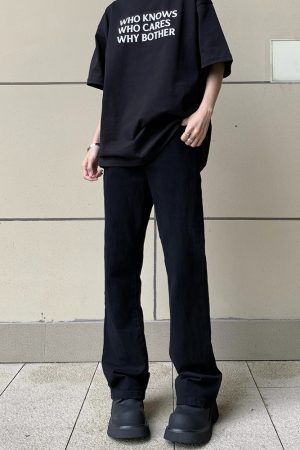 Men's Black Micro-Flare Slim Fit Jeans - Versatile Casual Cleanfit Pants for High Street Style
