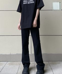 Men's Black Micro-Flare Slim Fit Jeans - Versatile Casual Cleanfit Pants for High Street Style