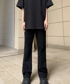 Men's Black Micro-Flare Slim Fit Jeans - Versatile Casual Cleanfit Pants for High Street Style