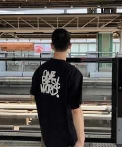 Men's Black Short Sleeve T-Shirt with Back Letter Embroidery, Summer Casual Loose Fit, Trendy American Style