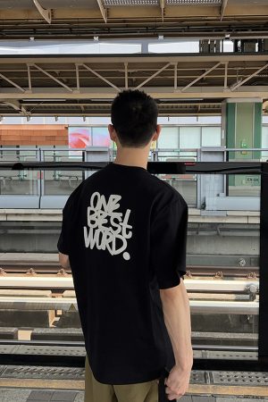 Men's Black Short Sleeve T-Shirt with Back Letter Embroidery, Summer Casual Loose Fit, Trendy American Style