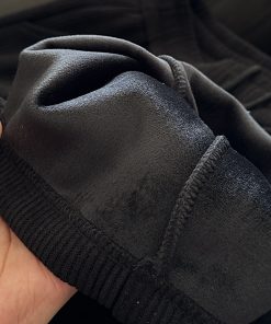 Men's Black Thick Fleece Casual Pants - Loose Fit Straight Leg Trendy Long Trousers for Autumn Winter Style