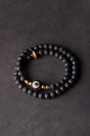 Men's Black Volcanic Stone Bracelet - Retro Multi-Layer Design for Women, Versatile Fashion Jewelry