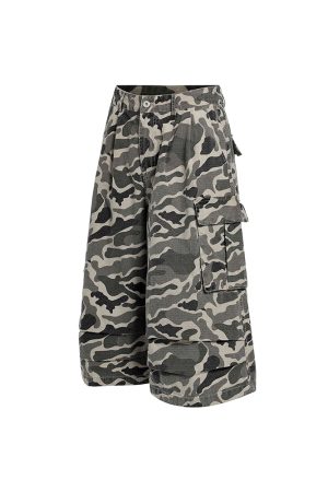 Men's Camouflage Cargo Shorts - Loose Fit Vintage Style Summer Three-Quarter Pants, Trendy American Casual 2025 Fashion