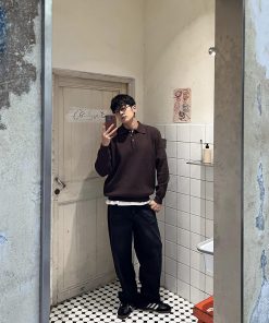 Men's Casual Black Straight-Leg Jeans - Loose Fit Autumn Winter Pants for Comfortable Style