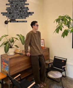 Men's Casual Coffee-Colored Long Sleeve T-Shirt - Korean Style Autumn Essential, Simple and Versatile Fashion Top