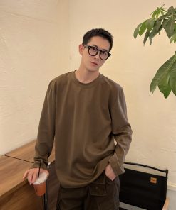 Men's Casual Coffee-Colored Long Sleeve T-Shirt - Korean Style Autumn Essential, Simple and Versatile Fashion Top