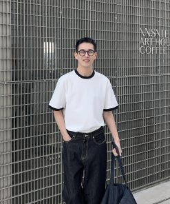 Men's Casual Color Block Short Sleeve T-Shirt - Loose Fit Round Neck Top for Spring - Trendy 90s Style