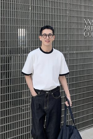 Men's Casual Color Block Short Sleeve T-Shirt - Loose Fit Round Neck Top for Spring - Trendy 90s Style
