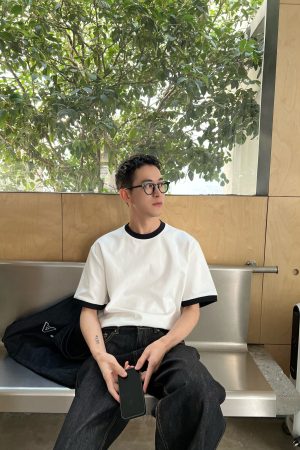 Men's Casual Color Block Short Sleeve T-Shirt - Loose Fit Round Neck Top for Spring - Trendy 90s Style