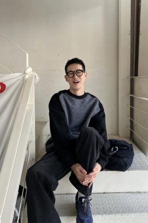 Men's Casual Fleece Lined Spliced Raglan Sleeve Sweatshirt - Thick Loose Fit for Autumn and Winter Fashion