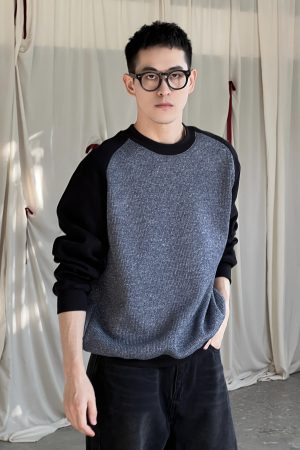 Men's Casual Fleece Lined Spliced Raglan Sleeve Sweatshirt - Thick Loose Fit for Autumn and Winter Fashion