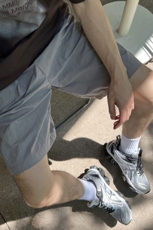 Men's Casual Gray Shorts, Summer Quick-Dry Loose Straight-Leg Style, American 90s-Inspired High-End Fashion