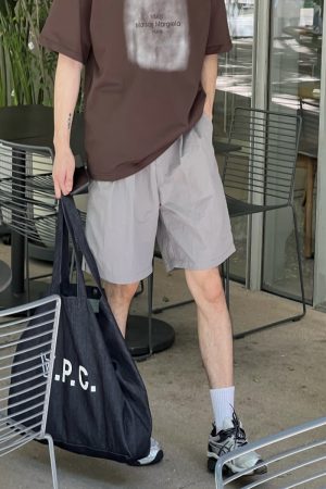 Men's Casual Gray Shorts, Summer Quick-Dry Loose Straight-Leg Style, American 90s-Inspired High-End Fashion