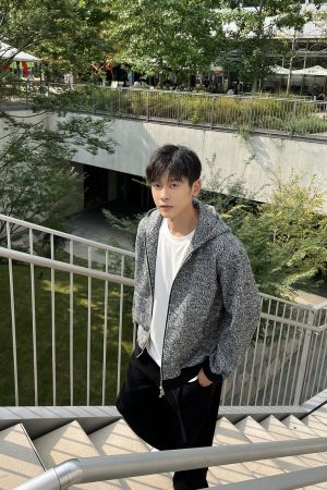 Men's Casual Hooded Sweatshirt - Woven Texture, Floral Print, Gray, Loose Fit, Comfortable, Thick, Autumn/Winter Style