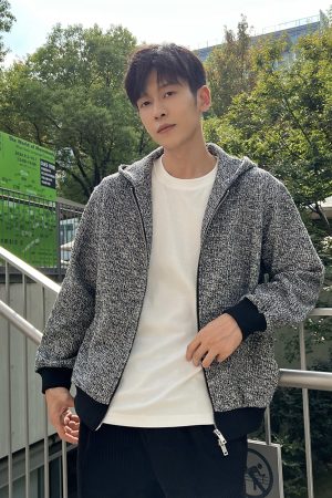 Men's Casual Hooded Sweatshirt - Woven Texture, Floral Print, Gray, Loose Fit, Comfortable, Thick, Autumn/Winter Style
