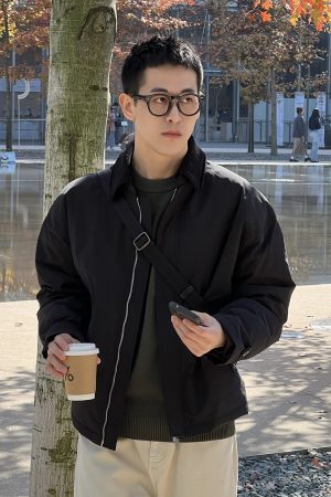 Men's Casual Loose Fit Winter Jacket, 90% White Duck Down, Lapel Design, Stylish and Warm Outerwear for Cold Weather