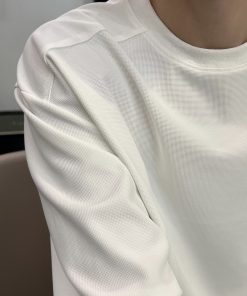 Men's Casual Minimalist White Long Sleeve T-Shirt - Round Neck Basic Layering Pullover for Autumn Winter Fashion