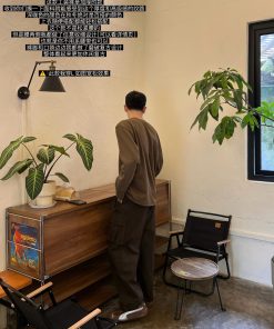 Men's Coffee-Colored Retro Loose Straight Work Pants - Casual Versatile Autumn Style