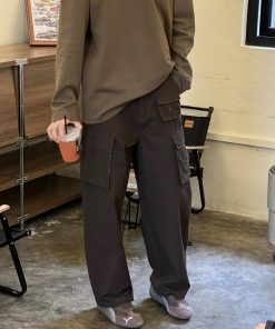 Men's Coffee-Colored Retro Loose Straight Work Pants - Casual Versatile Autumn Style