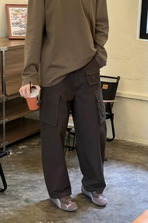 Men's Coffee-Colored Retro Loose Straight Work Pants - Casual Versatile Autumn Style
