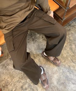 Men's Coffee-Colored Retro Loose Straight Work Pants - Casual Versatile Autumn Style