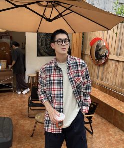 Men's Colorful Plaid Shirt - Casual Thick Brushed Long Sleeve Top for Autumn - Loose Fit American Style