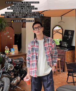 Men's Colorful Plaid Shirt - Casual Thick Brushed Long Sleeve Top for Autumn - Loose Fit American Style