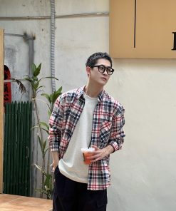 Men's Colorful Plaid Shirt - Casual Thick Brushed Long Sleeve Top for Autumn - Loose Fit American Style