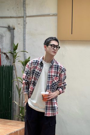 Men's Colorful Plaid Shirt - Casual Thick Brushed Long Sleeve Top for Autumn - Loose Fit American Style