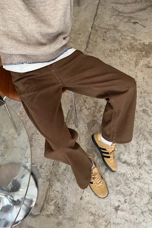 Men's Dark Brown Straight Casual Jeans - Vintage Style, Loose Fit, Versatile Autumn Winter Fashion