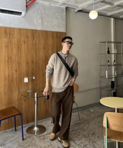 Men's Dark Brown Straight Casual Jeans - Vintage Style, Loose Fit, Versatile Autumn Winter Fashion