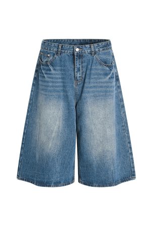 Men's Denim Shorts with Lightning Natural Cat Whiskers, Trendy American Retro Style, Summer 2025, Seven-Point Length