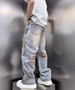 Men's Distressed Vintage Tie-Dye Baggy Denim Pants - Stylish High Street Summer Straight-Leg Trousers