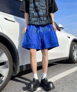 Men's Embroidered Basketball Shorts - Trendy Loose-Fit 5-Point Casual Pants, Breathable Summer Style, Versatile American Fashion