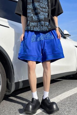 Men's Embroidered Basketball Shorts - Trendy Loose-Fit 5-Point Casual Pants, Breathable Summer Style, Versatile American Fashion