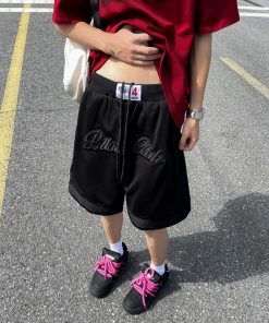 Men's Embroidered Basketball Shorts - Trendy Loose-Fit 5-Point Casual Pants, Breathable Summer Style, Versatile American Fashion